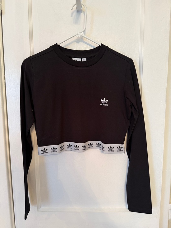 adidas Tops - adidas Black Cropped Long Sleeve Top with Logo Hem